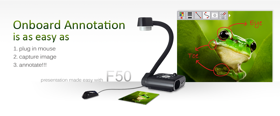Effortlessly accomplish numerous tasks with the innovative AVerVision F50 gooseneck visualizer. The onboard annotation feature – an industry-first for portable visualizers...more